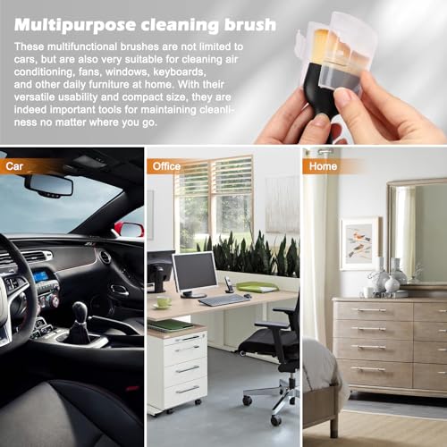 Car Interior Detailing Brush, 2PCS Car Interior Cleaning Soft Brush, Curved Design Car Cleaning Brush Dust Collectors, Car Interior Cleaning Tool Brush with Cover