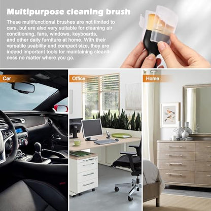 Car Interior Detailing Brush, 2PCS Car Interior Cleaning Soft Brush, Curved Design Car Cleaning Brush Dust Collectors, Car Interior Cleaning Tool Brush with Cover