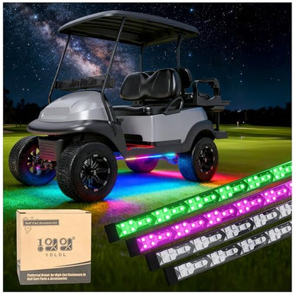 10L0L 4PCS Golf Cart Underbody Light Kit, Underglow LED Strip for EZGO Club Car Yamaha, 24 Modes Multicolor RGB Music Sync Waterproof, Canopy Lights Optional (4 Pack(Underbody-Fishbone)) - style: 4 Pack(Underbody-Fishbone)