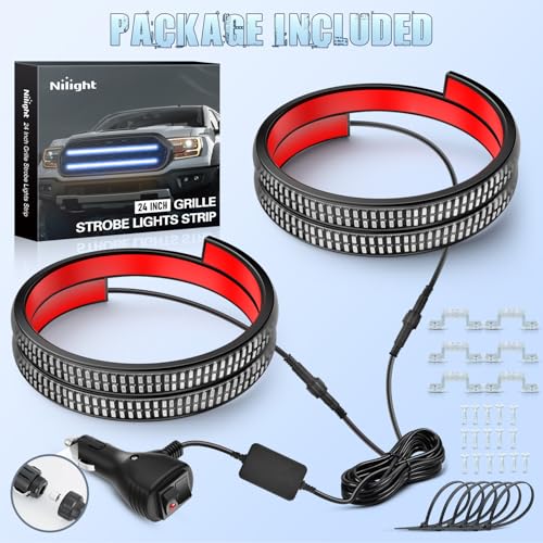 Nilight 2PCS 24 inch Truck Grille Strobe Lights Strip 384 LED Emergency Light Blue Flexible Side Flashing Warning Caution Safety Waterproof Lighting Kit for Trucks Tow Plow Construction Vehicles - color: Blue, size: Grille Strobe Lights