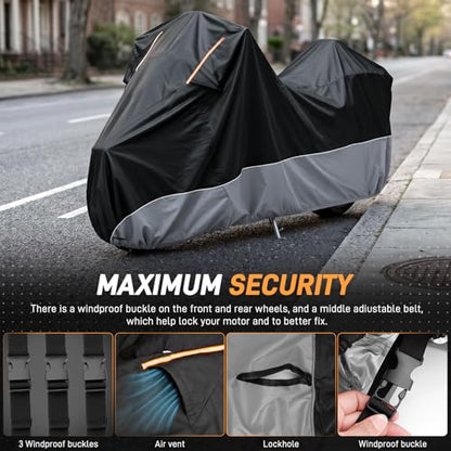 Waterproof Motorcycle Cover 420D Oxford Heavy Duty with Side Top Box Compatible with Harley Davidson Touring Ultra Limited Street Glide Road Glide Electra Glide (116" x 47" x 53") - color: Gray