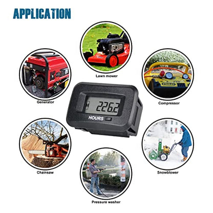 2 Pieces Runleader LCD Digital Hour Meter,AC/DC 5V to 277V,Maintenance Reminder for Zero Turn Lawn Mower Tractor Generator Golf cart Scrubber Marine ATV Motor Compressor and Gas Powered Device