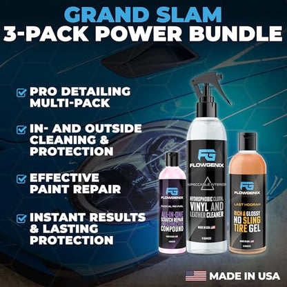 Grand Slam 3-Pack - Includes Tire Shine Gel (8oz), Car Scratch Remover (4oz), Water-Repellent Vinyl and Car Leather Protector (8oz), 2 Microfiber Towels - color: Grand Slam