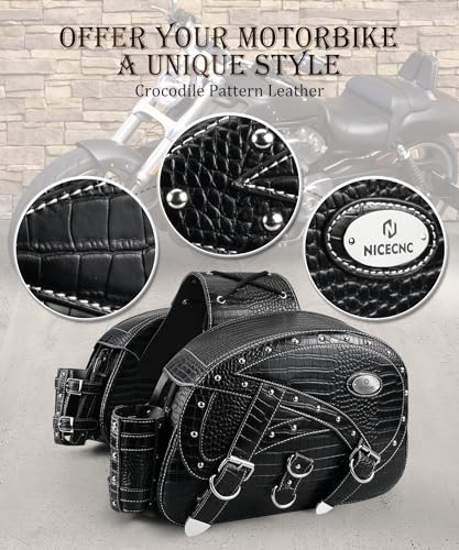 NICECNC Motorcycle Saddlebags Leather, 35L Large Capacity Throw Over Saddle Bags Motorcycle Side Luggage Bags with Cup Holders, Compatible with Sportster Softail Dyna Shadow Road King, 2PCS - size: 35L-Black