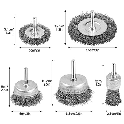 Drill Wire Brush Set - 0.012 Carbon Steel Wire, 1/4 Inch Arbor for Rust Removal, Stripping and Drill Attachment - style: Round