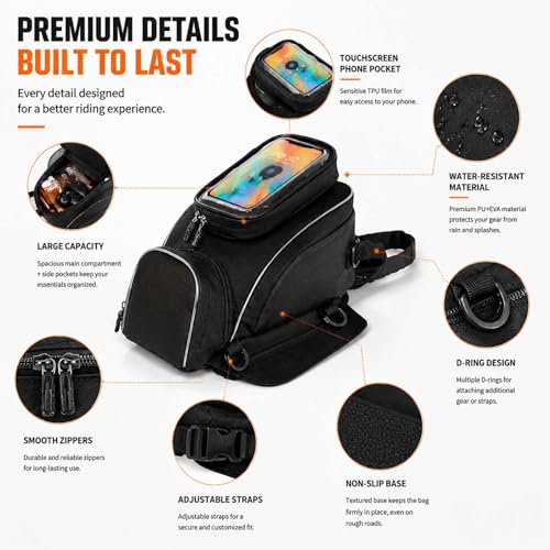 Motorcycle Tank Bag for GAS GAS EC 250 2015–2026, Magnetic & Strap Mount, Waterproof Black Fuel Pouch, Clear Touch Screen Phone Pocket, Anti-Slip Base Motorbike Luggage