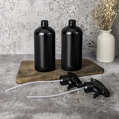 UUJOLY 17 oz Plastic Spray Bottle Trigger Empty Spray Bottles Clear Refillable Container for Water, Essential Oils, Hair, Cleaning Products, Adjustable Head Sprayer and Stream, Black, 2 Pack - color: Z-Black, size: 2 Pack/500ml
