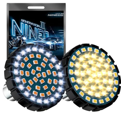 NINEO Motorcycle 1157 LED Turn Signals, 21White + 27Amber Bright Blinkers, As Original 2" Bullet Style Models, Front and Daytime Running Lights, Compatible for Most Family Motorcycle, Pack of 2 - size: 1157 21white + 27amber