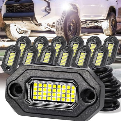 12 Pods White Rock Lights，Aluminum Housing, Waterproof IP68,6500K Pure White Super Bright Underglow, Rock Lights for Trucks, UTV, ATV, SUV, Boats,Each Rock Light Comes with a 15-Foot Extension Cord - size: 12 Pods