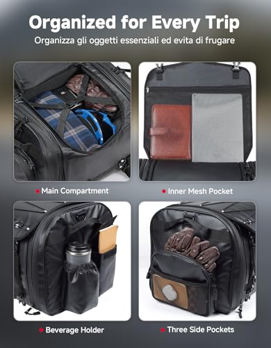 KEMIMOTO Motorcycle Travel Luggage Bags, 60L Expandable Large Capacity Motorcycle Tail Bag, Waterproof Rear Rack Trunk, Motor Pannier Bag with Rain Cover and Straps - size: 60L
