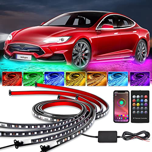 Nilight 4Pcs Car Underglow Neon Accent Strip Lights 256 LEDs RGB Multi Color DIY Sound Active Function Music Mode with APP Control and Remote Underbody Light Strips - color: 4Pcs Underglow Light Strip w/Remote+APP
