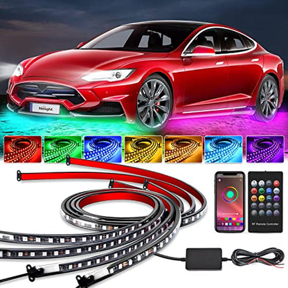 Nilight 4Pcs Car Underglow Neon Accent Strip Lights 256 LEDs RGB Multi Color DIY Sound Active Function Music Mode with APP Control and Remote Underbody Light Strips - color: 4Pcs Underglow Light Strip w/Remote+APP