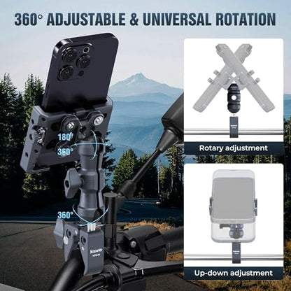Anti-Shake Motorcycle Phone Holder, Super Clamp Fits 0.5"-2" Diameter Bars, 25mm Ball Head & Double Socket Arm, 360° Rotatable, Universal for iPhone/Samsung/Android Phones Width 2.56"-3.74" (KPS-14) - color: KPS-14