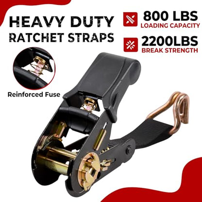 4 Packs Ratchet Straps Heavy Duty, 1" x 20' Ratchet Tie Down Straps with Double J Hooks | 2200lbs Break Strength for Moving, Securing Motorcycle, ATV, Kayak on Trailer, Truck Bed, Car Roof Rack - size: 4Pack 1“ * 20’