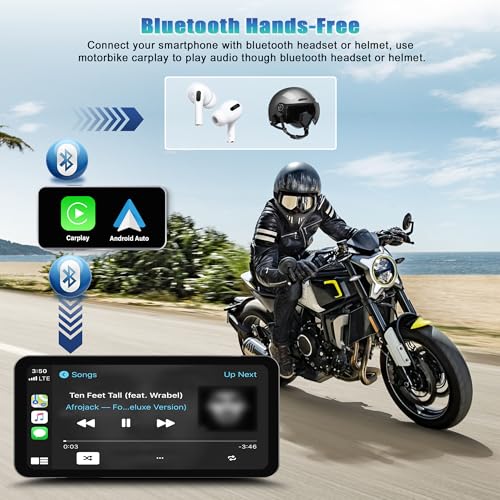 Motorcycle Screen Head Unit, 6.3" Motorbike Smart HD Display Navigator with Wireless CarPlay Android Auto IP67 Waterproof Bluetooth Voice Assistant Auto Light Sensing OTA Updates Mounting Kits