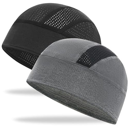 Cooling Skull Cap Helmet Liner-Lightweigh Mesh Sweat Wicking Beanie Caps for Hard Hat,Motorcycle,Cycling,Running - color: 2-black+gray