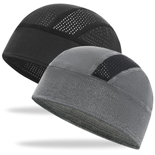 Cooling Skull Cap Helmet Liner-Lightweigh Mesh Sweat Wicking Beanie Caps for Hard Hat,Motorcycle,Cycling,Running - color: 2-black+gray