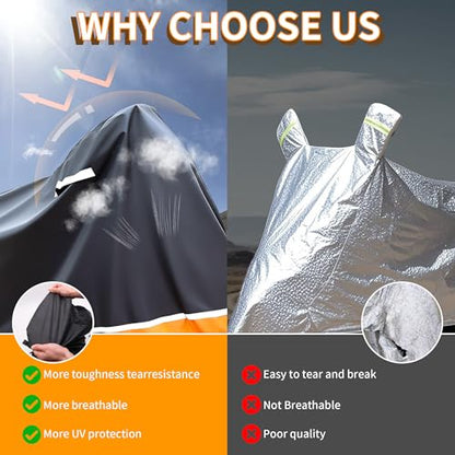 Motorcycle Cover Waterproof Outdoor 300D Oxford PU Coated, Black & Orange Motorcycle Accessories with Lock-Hole, Air Vents & Storage Bag, Fits Harley Touring Road King, Street Glide, Road Glide