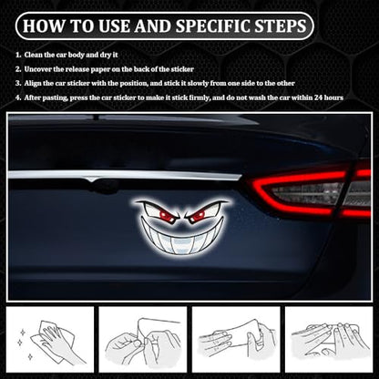 Car Reflective Devil Eyes Sticker Decal, Devil Smile Auto Safety Warning Sticker, Waterproof Self-Adhesive Evil Grin Eyes Sticker for Cars, Motorcycles, Trucks, Laptops, Windows (Style 1) - color: Style 1