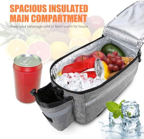 Lixada Bike Panniers Bike Trunk Bag Insulated Bag for Warm/Cool Items, Bicycle Rear Rack Storage Luggage Bicycle Seat Multifunctional Insulated Trunk Cooler Bag Shoulder Bag 11.4 6.3 6.7in - color: Gray