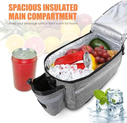 Lixada Bike Panniers Bike Trunk Bag Insulated Bag for Warm/Cool Items, Bicycle Rear Rack Storage Luggage Bicycle Seat Multifunctional Insulated Trunk Cooler Bag Shoulder Bag 11.4 6.3 6.7in - color: Gray