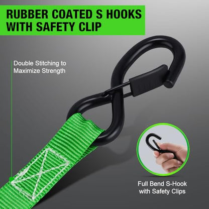 Retractable Ratchet Straps (4-Pack) - 1 Inch x 10 Feet (1,650lb Break Strength) - Heavy Duty Auto Self Retracting Tie Down Straps for Motorcycle, ATV, UTV, Truck, Cargo Trailer - Green - color: Green