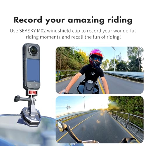 SEASKY M02 Motorcycle Windscreen Clamp Mount Motorbike Accessories for Gopro Hero 13 12 11 10 9 8 for DJI Action 5 4 3 2 OSMO 360 for insta360 X5 X4 X3 Ace Pro 2 Action Camera All Aluminum Metal