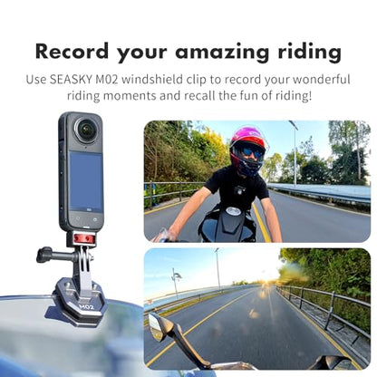 SEASKY M02 Motorcycle Windscreen Clamp Mount Motorbike Accessories for Gopro Hero 13 12 11 10 9 8 for DJI Action 5 4 3 2 OSMO 360 for insta360 X5 X4 X3 Ace Pro 2 Action Camera All Aluminum Metal