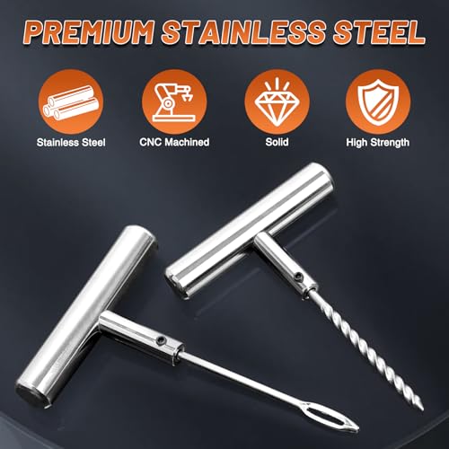 Tire Repair Puncture Tool Kit Heavy Duty Stanless Steel T-Handle Tire Repair Tool for Automobiles Motorcycles