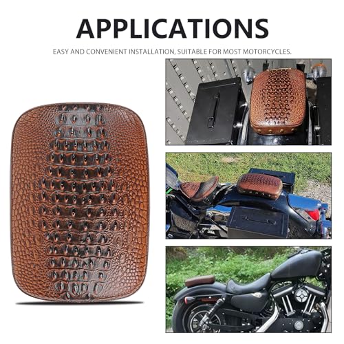 DREAMIZER Motorcycle Rectangular Pillion Passenger Pad Seat Universal Crocodile Style Brown Solo Seat Leather Pillon 8 Cushion Compatible with Harley Cruiser Chopper Custom - style: Crocodil Brown