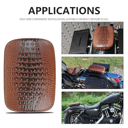 DREAMIZER Motorcycle Rectangular Pillion Passenger Pad Seat Universal Crocodile Style Brown Solo Seat Leather Pillon 8 Cushion Compatible with Harley Cruiser Chopper Custom - style: Crocodil Brown