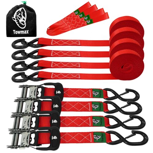 Ratchet Straps Heavy Duty 4 Pack -1.5 Inch x 8 Feet (5,208LB Break Strength)- Motorcycle Tie Down Straps -1.5xThickened Wear-Resistant Ratchet Tie Down Set for Powersports, Motorcycle or Moving Cargo - color: Red, size: 5208ft - 8ft