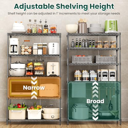 5-Tier Storage Shelves 72" H Wire Shelving, Adjustable Metal Shelving Pantry Shelves, 1325LBS Heavy Duty Rack with Shelf Liners for Garage Commercial Kitchen, 36" W x 14" D x 72" H, Black - size: 36" W x 14" D x 72" H-5 Tier