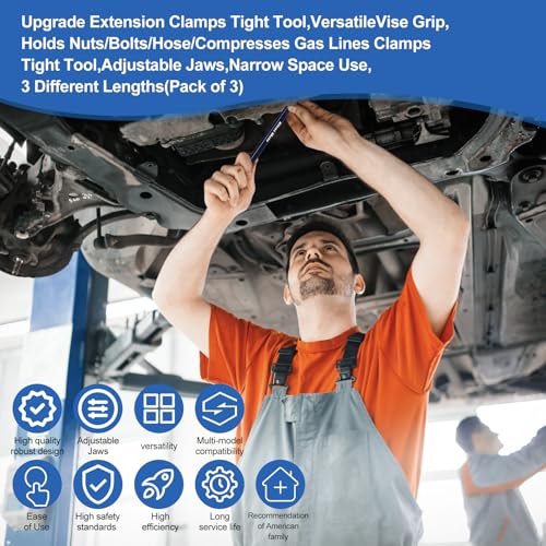 2026 Upgrade Extension Clamps Tool, ,Adjustable Jaws, Holds Nuts/Bolts/Hose/Compresses Gas Lines Clamps Tight Tool, Versatile Vise Grip for Narrow Space, 3 Different Lengths Extension Clamp Tools - color: Blue