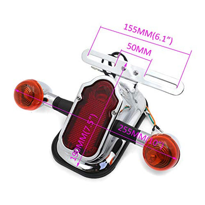 HTTMT- Motorcycle Chrome Amber Metal Tombstone Brake Tail W/Light Signal Compatiable With Big Twin Motorcycle Bike [P/N: XH3118B-A-01-CD+AMBER] - color: Amber