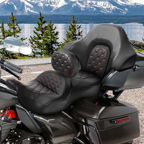 C.C. RIDER Driver Rider Backrest Fit for Harley Touring Road King Street Glide Road Glide Electra Glide and Tri Glide Models 2009-2023 2009-2023 - color: Rider Backrest 16#Red Stitching