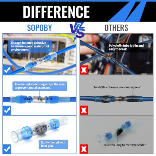 Sopoby 250PCS Solder Seal Wire Connectors Insulated Waterproof Electrical Wire Terminals Heat Shrink Solder Butt Connectors Kit for Automotive Marine - size: 250PCS