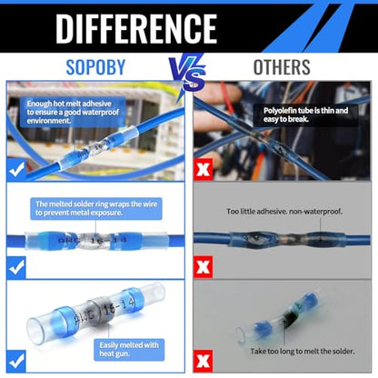 Sopoby 250PCS Solder Seal Wire Connectors Insulated Waterproof Electrical Wire Terminals Heat Shrink Solder Butt Connectors Kit for Automotive Marine - size: 250PCS