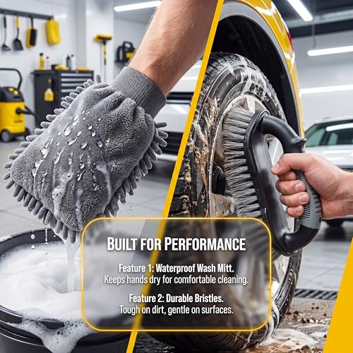 Complete Car Detailing Kit 15 Pieces, Includes Wash Mitt, Microfiber Towels, Wheel Brush, Detail Brushes & Portable Carry Bag