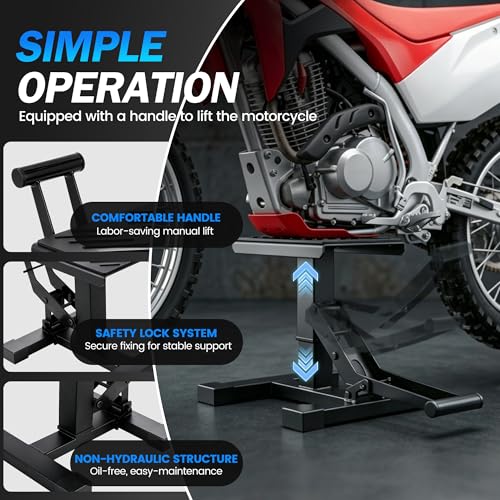 Dirt Bike Stand,600Lbs Capacity No Hydraulic Lift Jack Adjustable Hoist Table Heavy Duty Anti-Slip Lifting Stand for Dirt Pit Bike Motocross Enduro Motorcycle Repair&Maintenance-Black - color: Black