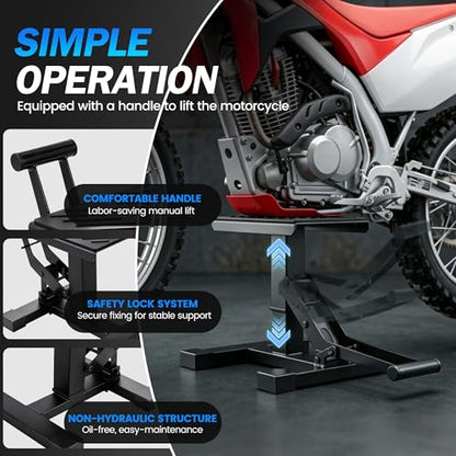 Dirt Bike Stand,600Lbs Capacity No Hydraulic Lift Jack Adjustable Hoist Table Heavy Duty Anti-Slip Lifting Stand for Dirt Pit Bike Motocross Enduro Motorcycle Repair&Maintenance-Black - color: Black