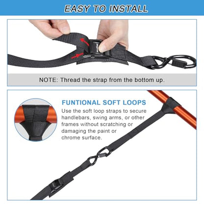 Cam Buckle tie Down Straps with Hook, 4pcs Heavy Duty tie Down Cam Straps 12ft with Soft Loops for Motorcycle, Dirt Bike, Trucks, Kayak, Car - size: 1"x12' 4pcs