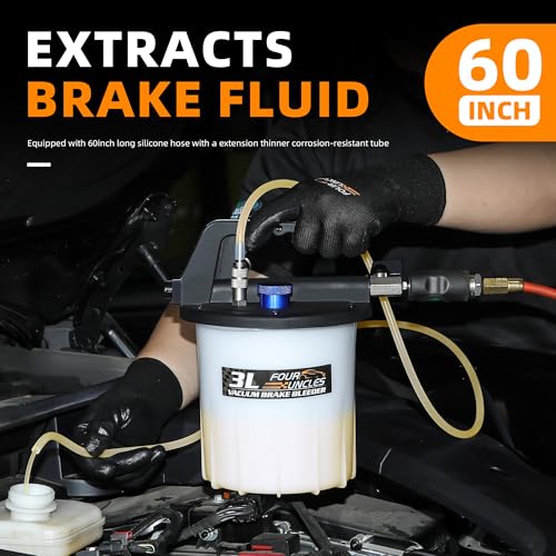 FOUR UNCLES Brake Bleeder Vacuum Pump Kit - Pneumatic Brake Fluid Extractor with 1L Refilling Bottle for Brake Fluid Bleeding, One-Person Operation - size: 3L