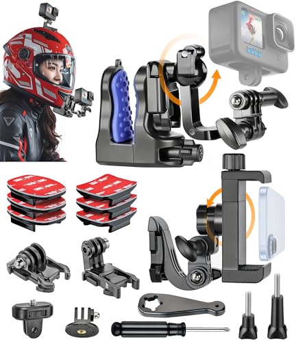 Helmet Clamp Mount for GoPro Go Pro with 360° Rotating Bracket, Curved Flat Adhesive Mounts, Quick Release Buckle, Thumb Screw, Tripod & 1/4" Screw Mount Adapter Kit for Phone Action Camera DJI