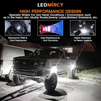 LEDMIRCY R1 Pure White LED Rock Lights 4PCS for Off Road Truck Auto Car Boat ATV SUV Waterproof High Power Neon Trail Lights Underglow Light Interior Exterior Shockproof(4PCS White)