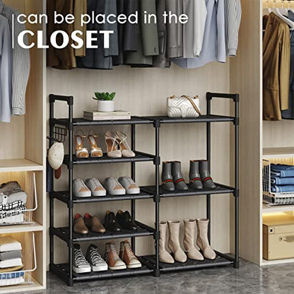 CSXGBAB Black Tubes Closet Shoe Rack, Boot Rack, 5 Tier Oxford Fabric Shelf, Easy Assembly, Sturdy and Durable, Holds Up to 30 lbs - size: 5-tier