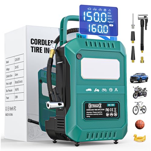 DIYtoolifz Tire Inflator Portable Air Compressor Compatible with Makita 18V Battery, 160PSI Air Pump with Dual Digital Screen, Auto Shut-Off, 5X Faster Inflation & Deflation for Car, Motor (Tool Only) - color: Blue-compatible With Makita, size: 160 PSI 5X