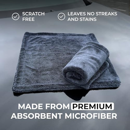 2X Medium Car Drying Towel, 1300 GSM Professional Car Towel with Double Twisted Loop,Super Absorbent Large Microfiber Drying Towels for Cars, Trucks, SUVs - 16"x16" 2-Pack, Gray - color: Gray