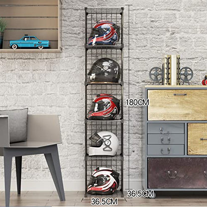 Hat Display Stand,Motorcycle Helmet Rack Stand - Floor-Standing Metal Bike Helmet Holder with Shoe Bag Shelf - Grids Storage Bins for Closet Cabinet - Modular Bookshelf & H,5 Cubes - size: 5 Cubes