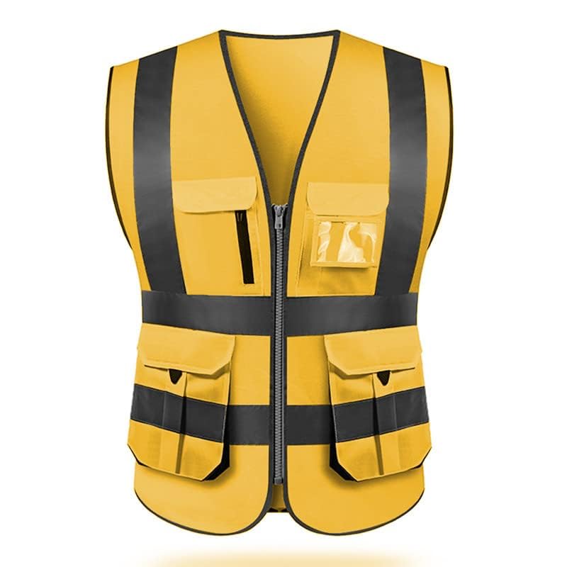 High visibility reflective safety vest multi pockets Hi-vis vest workwear safety waistcoat with reflective strips - color: Gold, size: XX-Large